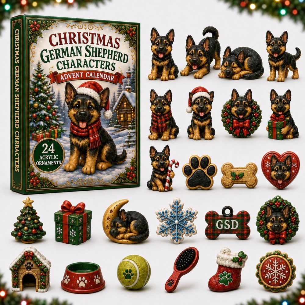 Christmas Shepherd Dog Advent Calendar 2026 - 24-Day Acrylic Charm Countdown With Loyal Dog Ornaments & Gift Box