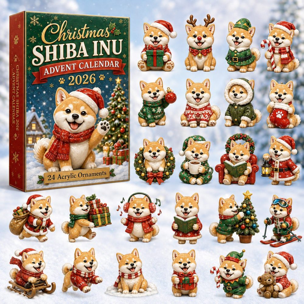 Shiba Inu Christmas Advent Calendar 2026 - 24 Acrylic Charm Countdown With Cute Dog Ornaments & Festive Packaging