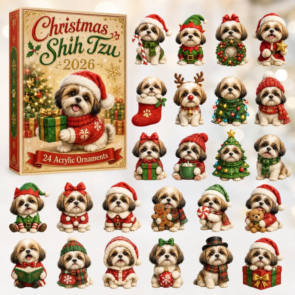 Shih Tzu Dog 24-Day Christmas Countdown Calendar 2026 — Acrylic Charms Advent Gift, Perfect For Shih Tzu Owners