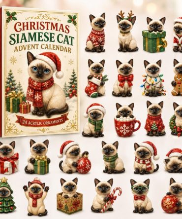 Siamese Cat Advent Calendar 2026 - 24-Day Acrylic Charm Countdown With Elegant Cat Ornaments & Gift-Ready Packaging
