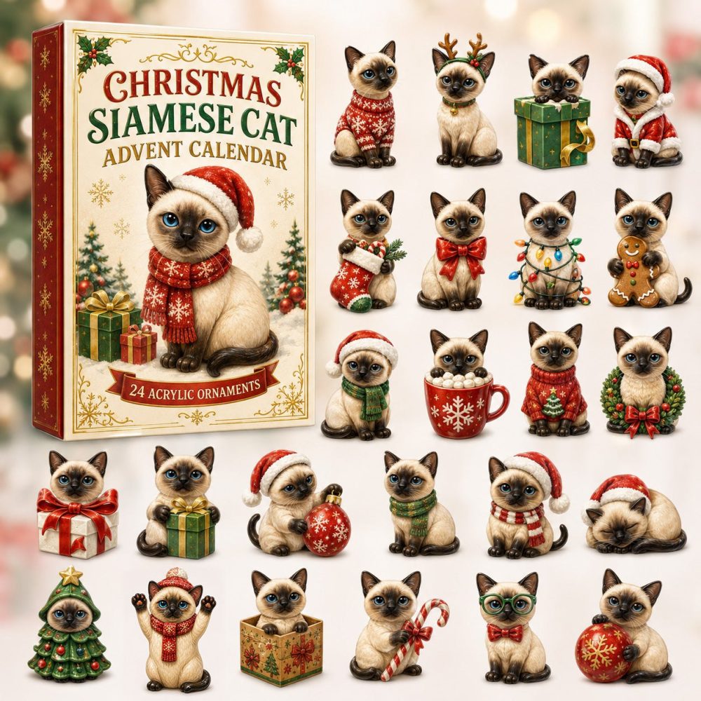 Siamese Cat Advent Calendar 2026 - 24-Day Acrylic Charm Countdown With Elegant Cat Ornaments & Gift-Ready Packaging
