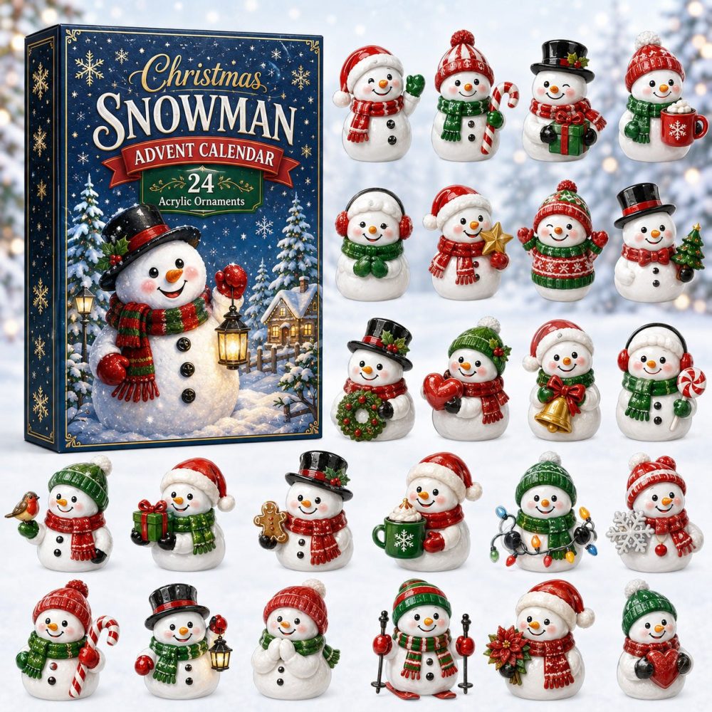 Classic Snowman Advent Calendar 2026 - 24-Day Countdown With Acrylic Snowman Charms For Tree & Holiday Décor
