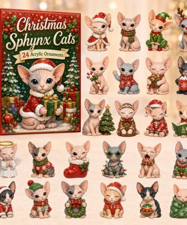 Sphynx Cat Holiday Advent Calendar 2026 - 24 Acrylic Charms Featuring Unique Cat Designs, Perfect Gift For Cat Fans