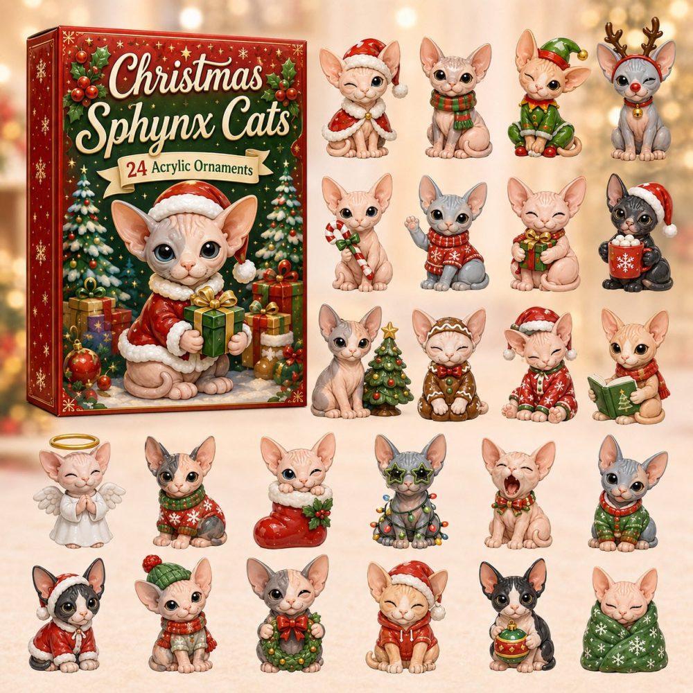Sphynx Cat Holiday Advent Calendar 2026 - 24 Acrylic Charms Featuring Unique Cat Designs, Perfect Gift For Cat Fans