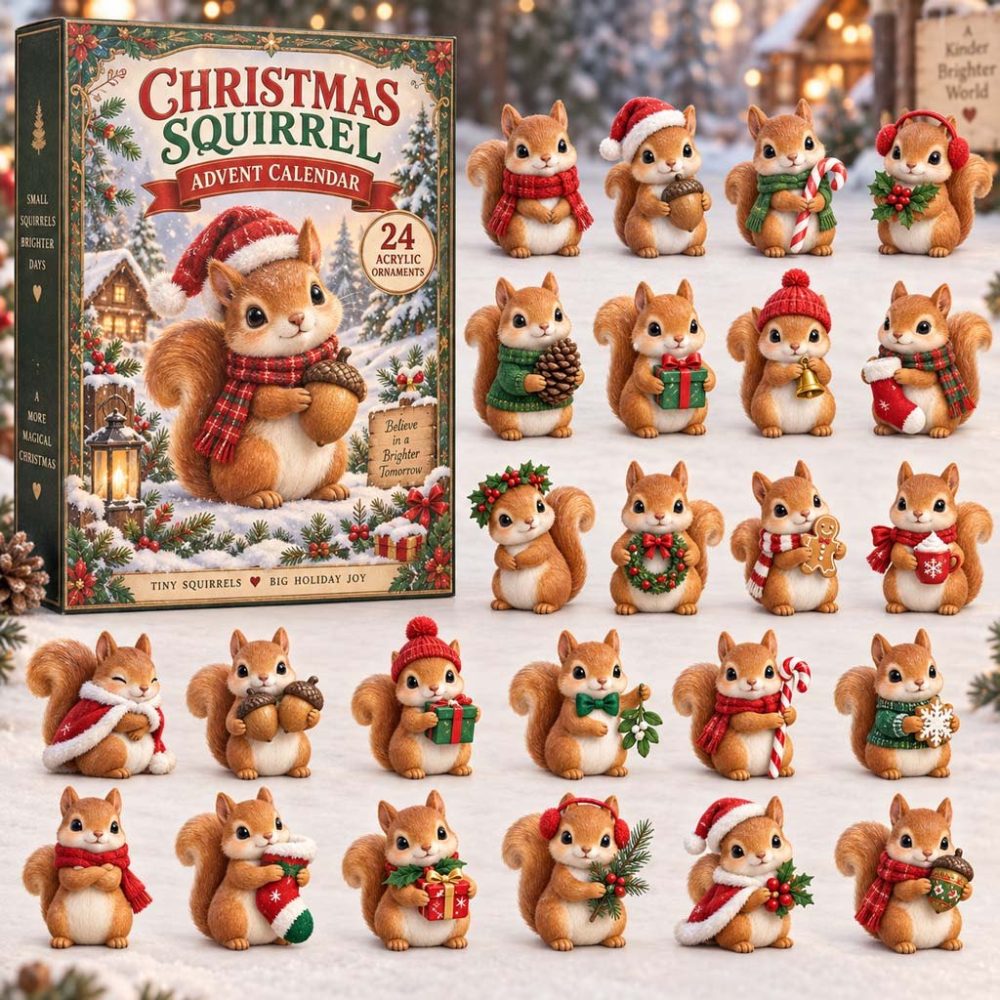 2026 Festive 24-Day Acrylic Charm Countdown For Squirrel — Reusable Holiday Advent Calendar, Cute Christmas Gift Idea