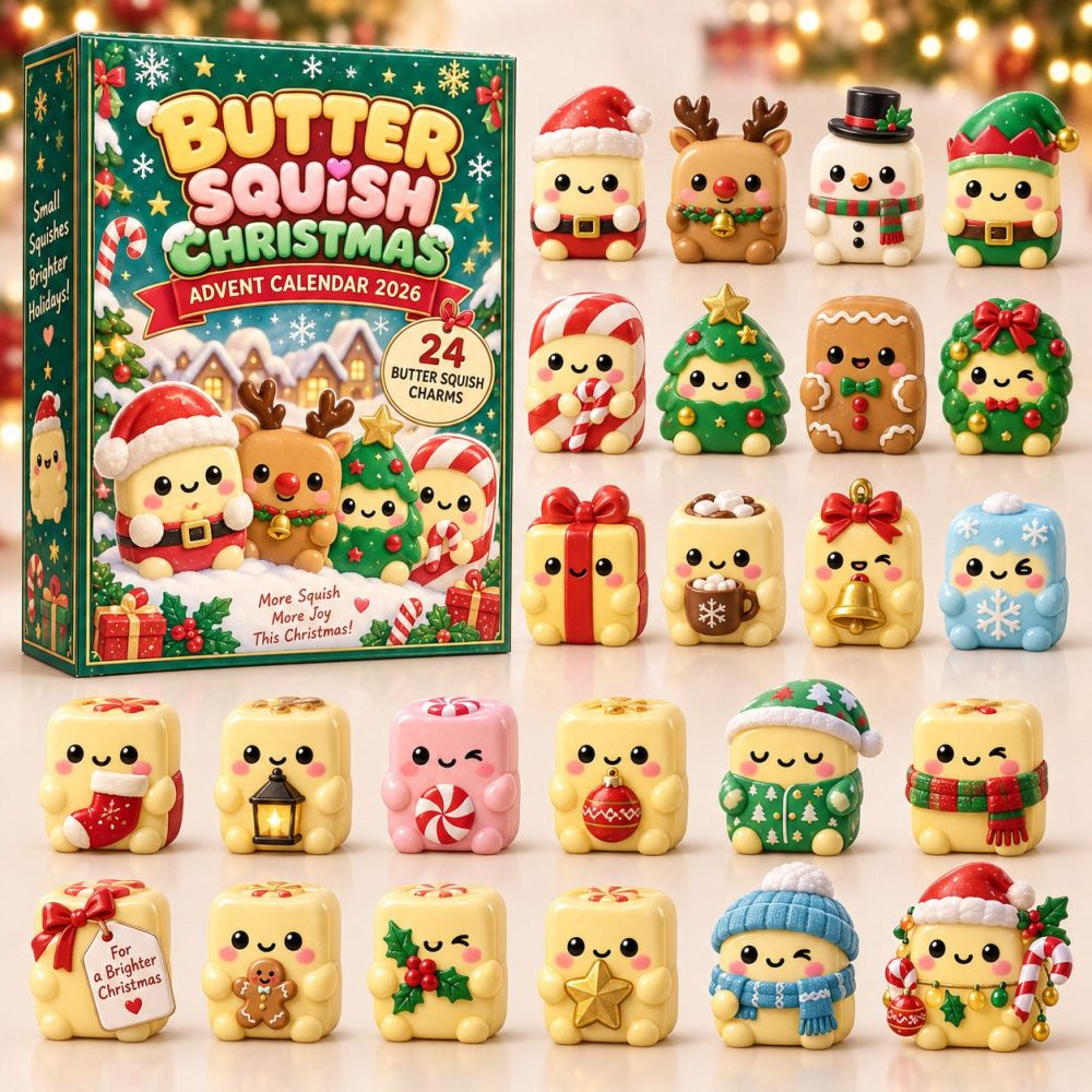 Butter Squish Holiday Squishy Advent Calendar — 24 Soft Surprise Toys With Acrylic Charms For Stress-Relief & Festive Fun