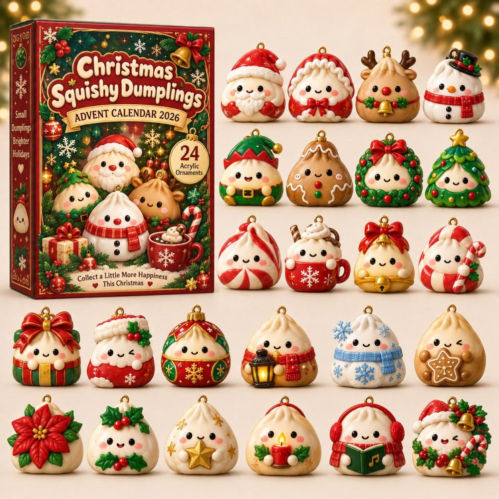 Squishy Dumplings Holiday Countdown 2026 — 24 Squeezeable Mini Toys & Acrylic Charms, Playful Christmas Gift Set For Kids And Collectors