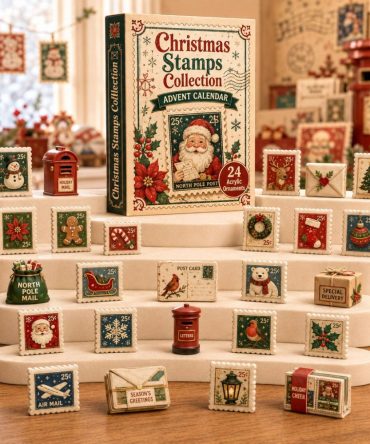 2026 Christmas Stamp Collector Advent - 24-Day Acrylic Charm Countdown Calendar Featuring Vintage-Style Stamp Designs, Gift For Philatelists