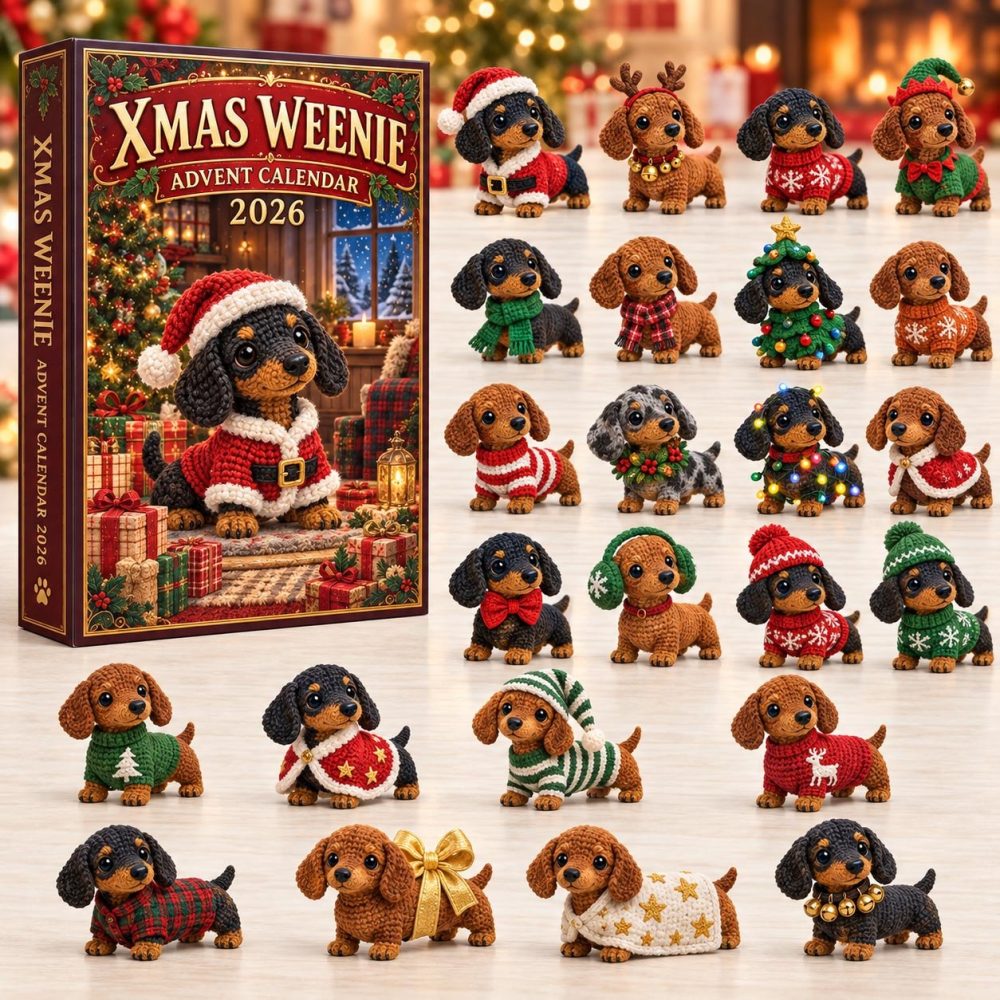 Festive Weenie Dog In Christmas Sweater — 24-Day Acrylic Charm Countdown Calendar 2026, Cute Holiday Dachshund Gift Set