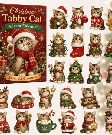 Tabby Cat Christmas Advent Calendar 2026 - 24-Day Acrylic Charm Countdown With Adorable Cat Ornaments & Gift Box