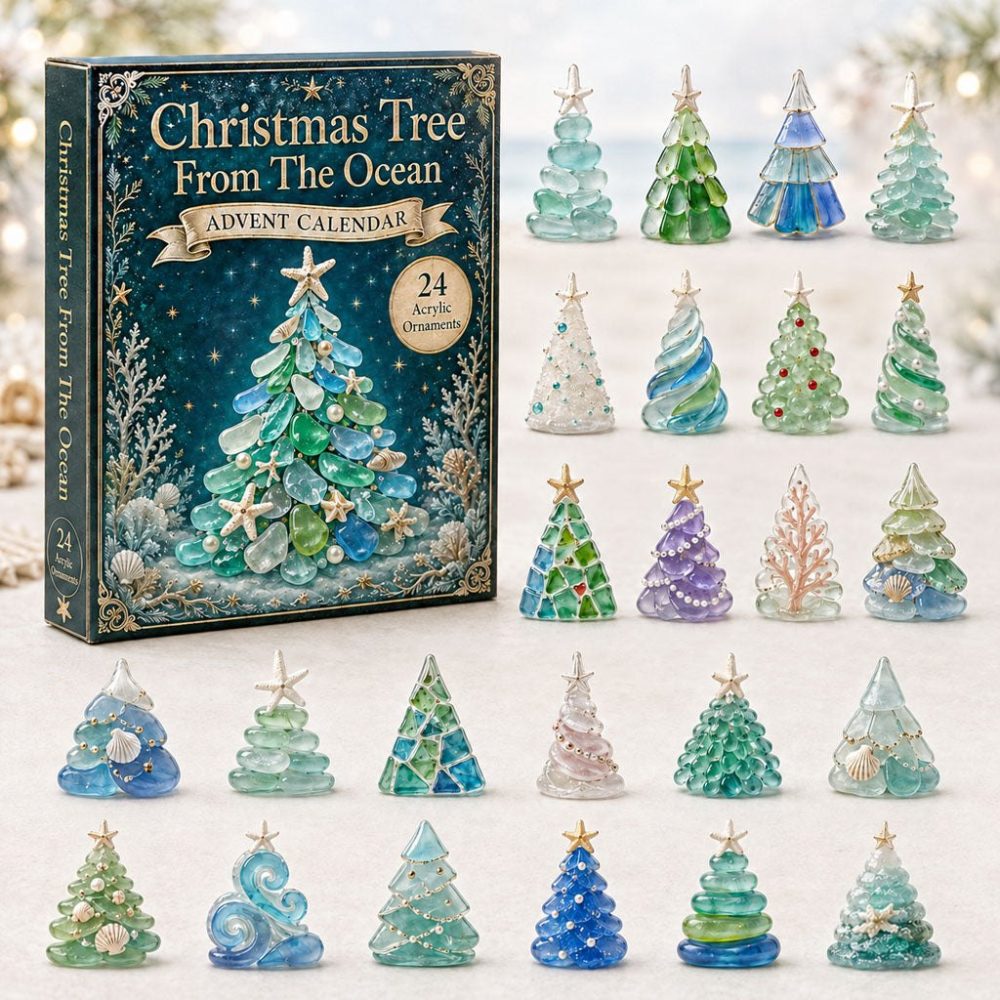 2026 Ocean Christmas Tree Advent Calendar - 24-Day Acrylic Charm Countdown, Nautical Holiday Decor & Seaside Gift For Beach Lovers