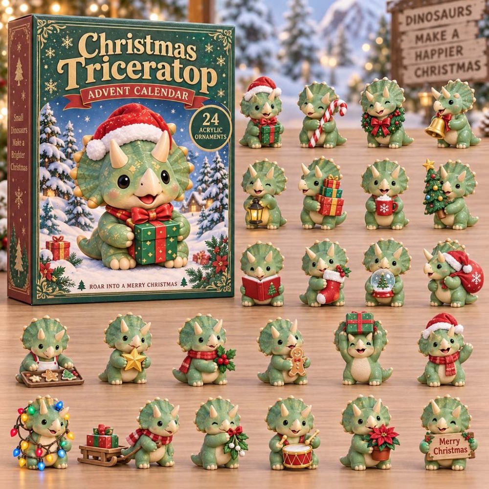 2026 Christmas Triceratop Advent Calendar — 24-Day Dino Countdown With Acrylic Charms, Prehistoric Holiday Gift For Kids