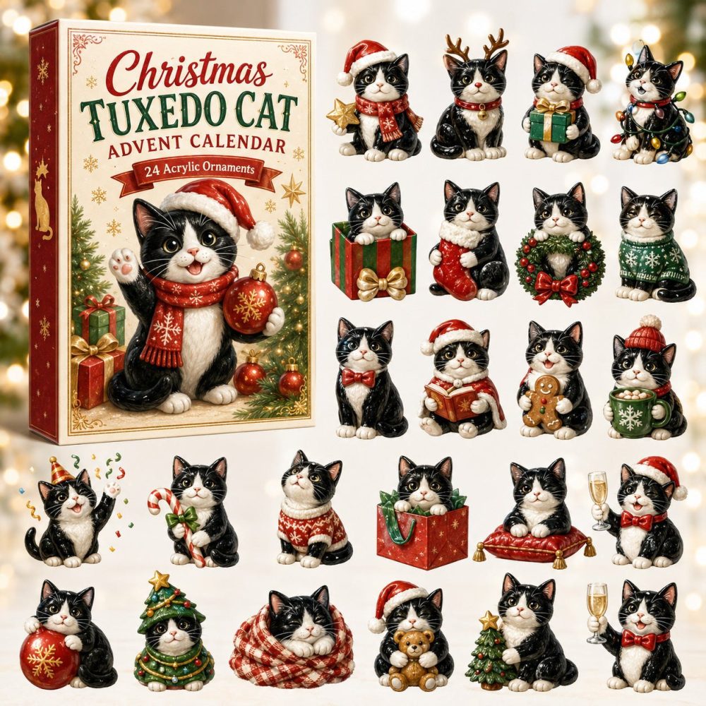 Charming Tuxedo Cat Advent Calendar 2026 - 24-Day Acrylic Charm Countdown With Cute Cat Ornaments & Gift Packaging