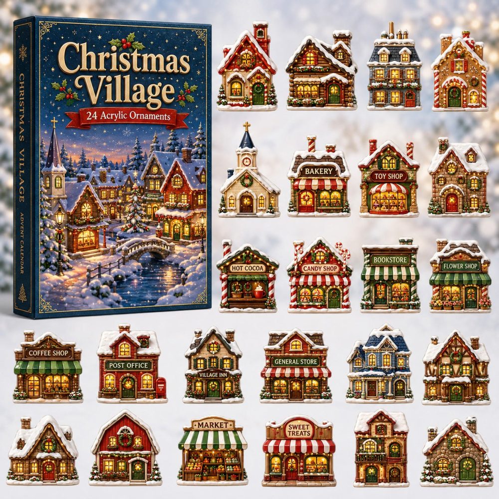 Festive Christmas Village Advent Calendar 2026 - 24 Acrylic Charms For Countdown, Tree Ornaments & Holiday Display