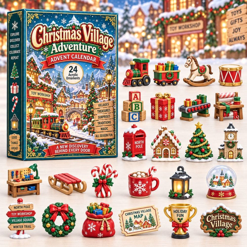 Christmas Village Holiday Countdown 2026 - 24 Festive Acrylic Charms, Reusable Miniature Village Advent Gift & Decor