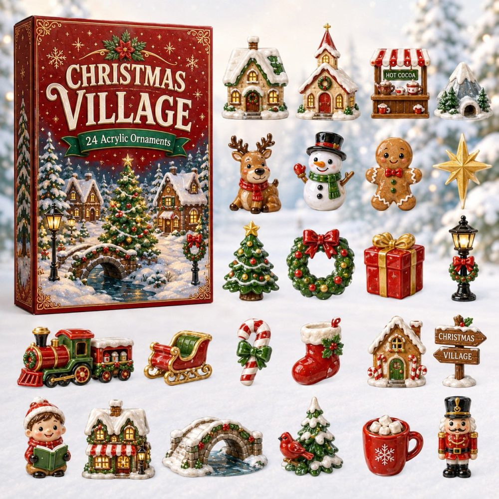 Christmas Village Moments Advent Calendar 2026 - 24 Acrylic Charm Countdown With Miniature Holiday Scene Ornaments