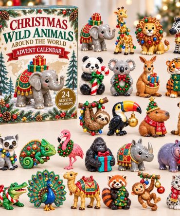 24-Day Wild Animals Holiday Adventure Calendar With Acrylic Charms — Safari & Forest Creatures Collectible Ornaments, Gift Boxed