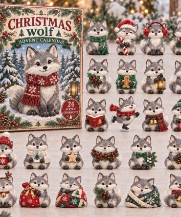2026 Christmas Wolf Pup Scarf Advent Calendar — 24-Day Cozy Canine Countdown With Acrylic Charms, Cute Holiday Gift For Kids