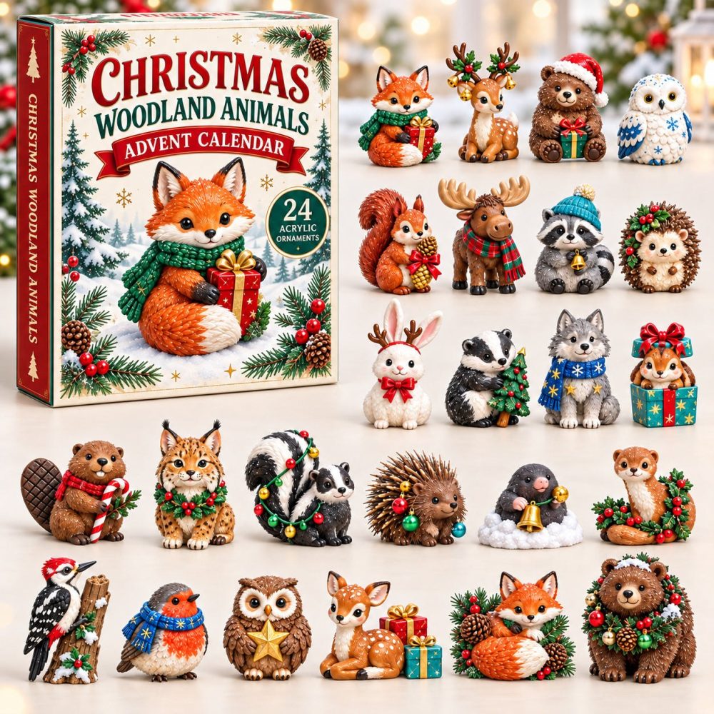 24-Day Red Fox Woodland Countdown With Acrylic Charms — Collectible Forest Animal Ornaments, Holiday Advent Calendar Gift Set