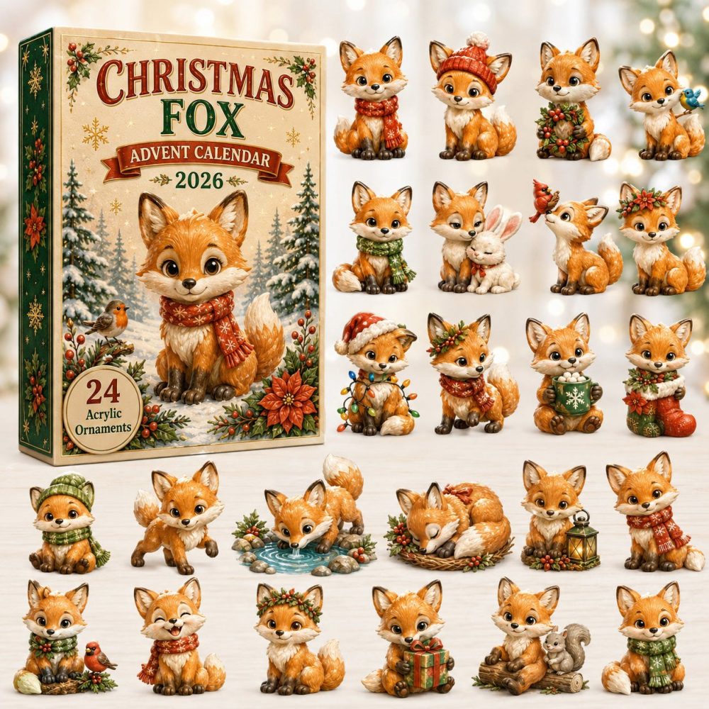 Woodland Fox 24-Day Christmas Countdown Calendar 2026 — Acrylic Charms Keepsake, Gift For Fox & Nature Fans
