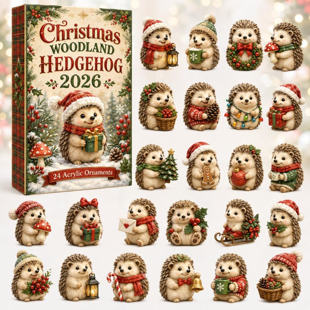 Woodland Hedgehog 24-Day Christmas Countdown Calendar 2026 — Charming Acrylic Charms, Gift For Nature & Animal Lovers