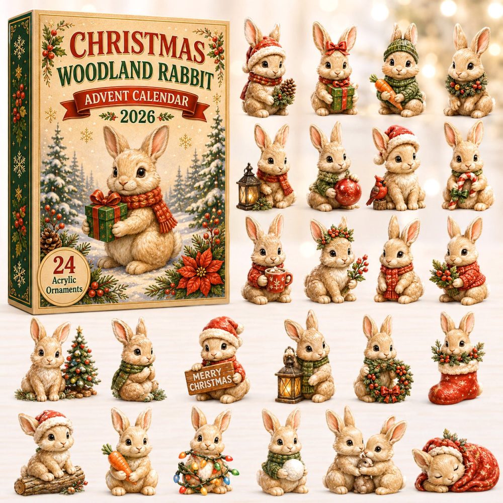 2026 Christmas Woodland Rabbit Countdown — 24 Adorable Acrylic Bunny Charms, Perfect Easter-To-Christmas Nature Gift