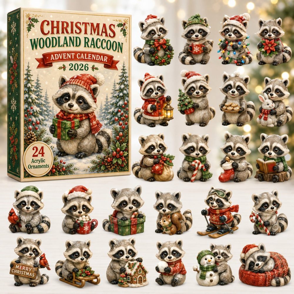 2026 Christmas Woodland Raccoon Countdown — 24 Playful Acrylic Raccoon Charms, Unique Holiday Gift For Animal Lovers