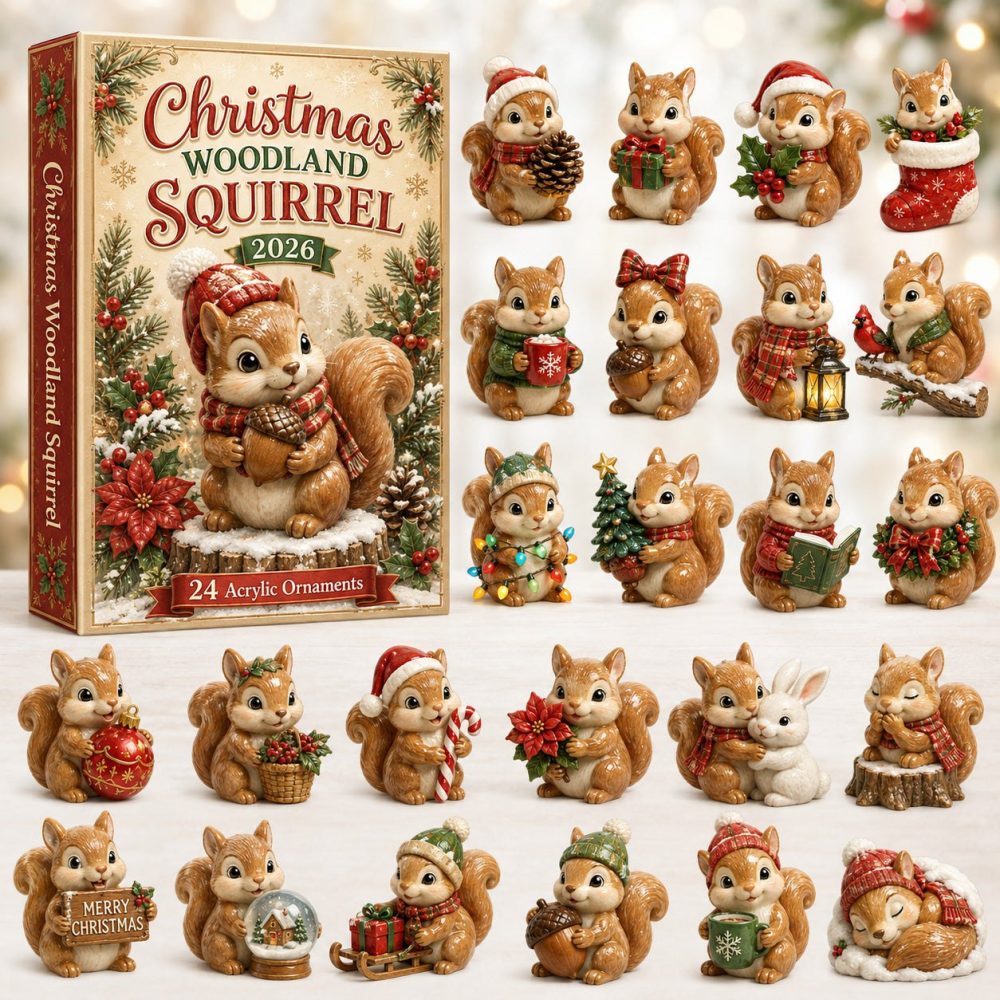 2026 Christmas Woodland Squirrel Countdown — 24 Festive Acrylic Squirrel Charms, Charming Nature-Themed Advent Gift