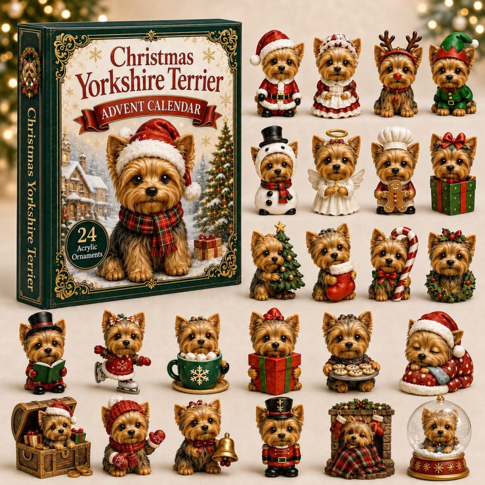 Yorkshire Terrier Christmas 2026 Advent Calendar – 24-Day Acrylic Charm Countdown With Festive Terrier Charms, Gift Boxed