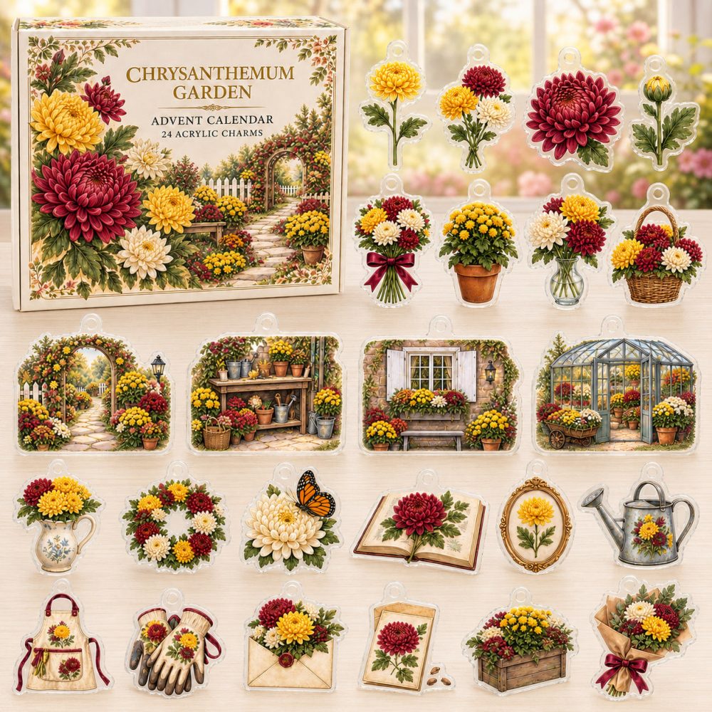 24-Day Chrysanthemum Charm Countdown — Acrylic Bloom Mini Charms For Flower Enthusiasts & Special Gifts