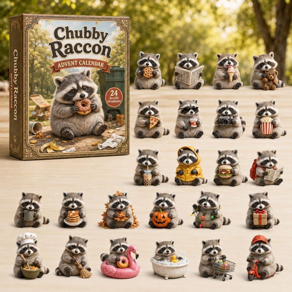 2026 Chubby Raccoon 24-Day Acrylic Charm Advent Calendar — Cute Animal Holiday Countdown Gift For Kids, Collectors & Raccoon Fans
