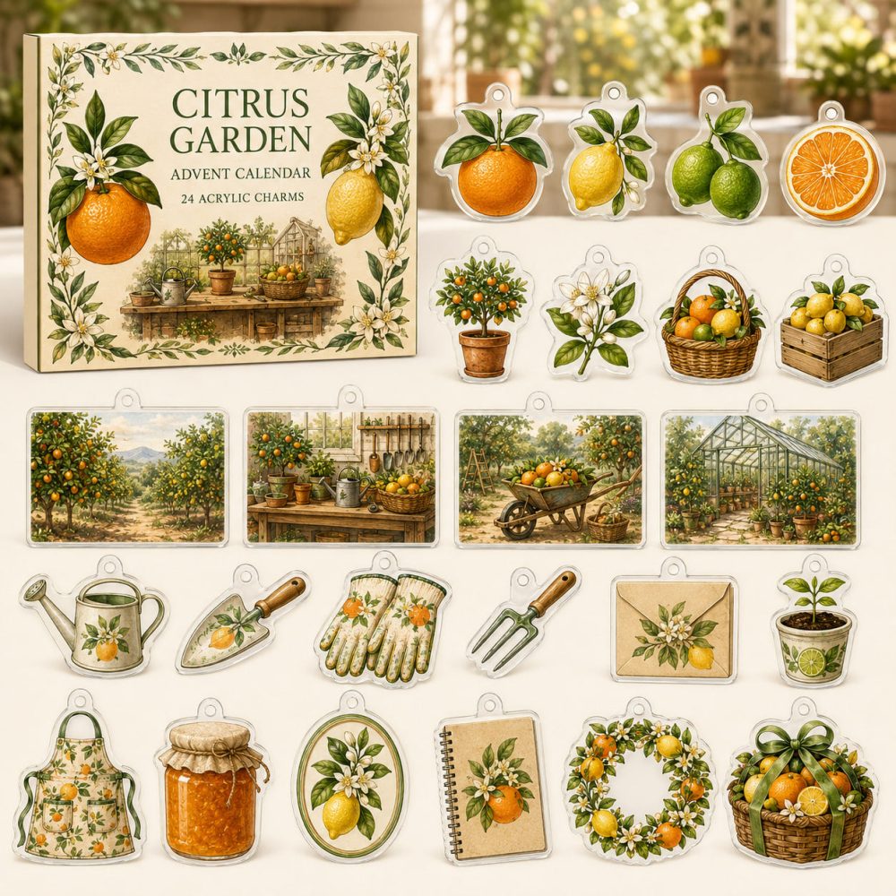 24-Day Acrylic Charm Countdown Celebrating Citrus Growing — Fresh Fruit-Themed Charms, Perfect Gift For Gardeners & Foodies