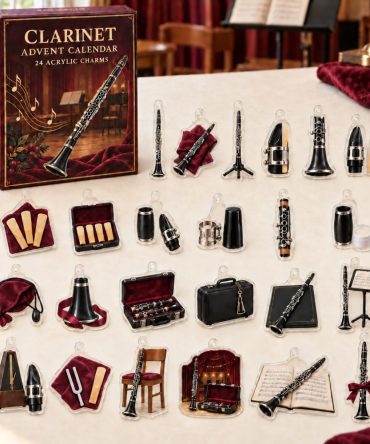 Clarinet Lover 24-Day Charm Box - 24 Acrylic Woodwind Mini Charms, Musical Advent Gift Set For Band Students, Teachers & Performers