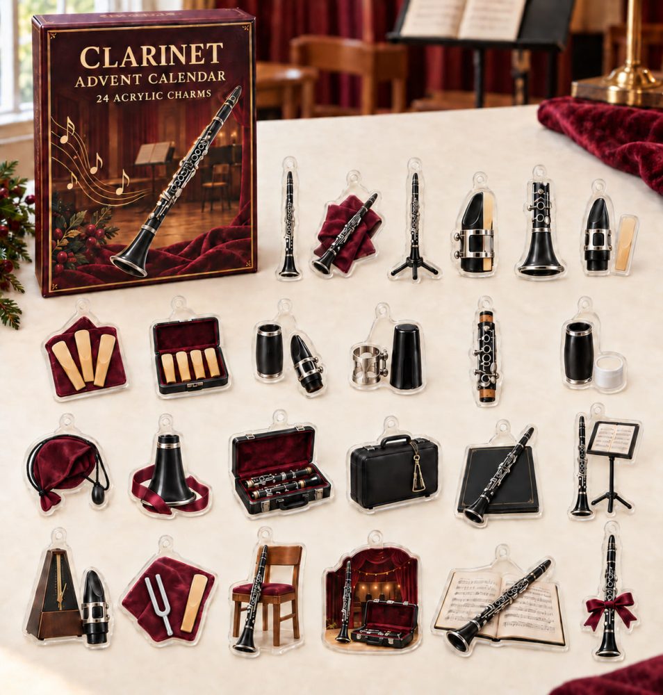Clarinet Lover 24-Day Charm Box - 24 Acrylic Woodwind Mini Charms, Musical Advent Gift Set For Band Students, Teachers & Performers