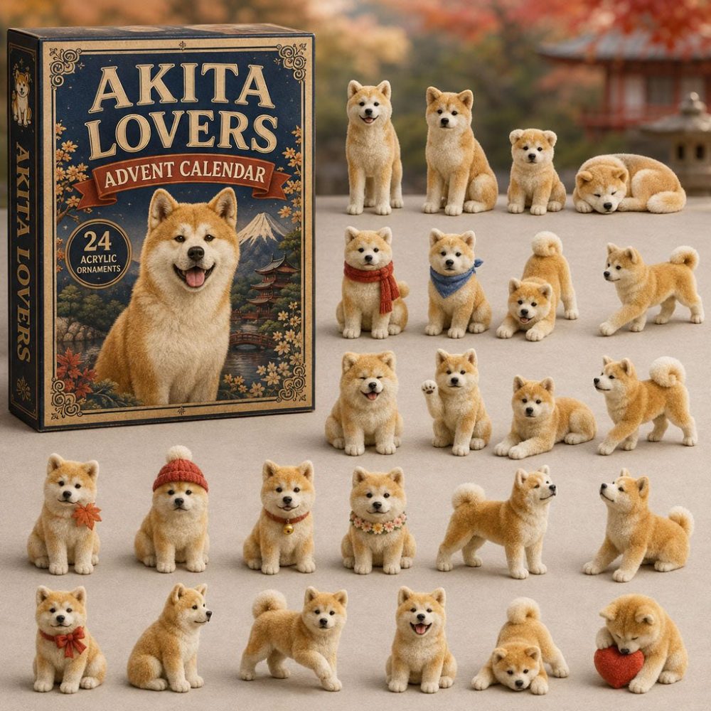 Akita 2026 Advent Calendar – 24-Day Acrylic Charm Countdown With Classic Japanese Dog Artwork, Holiday Gift For Owners