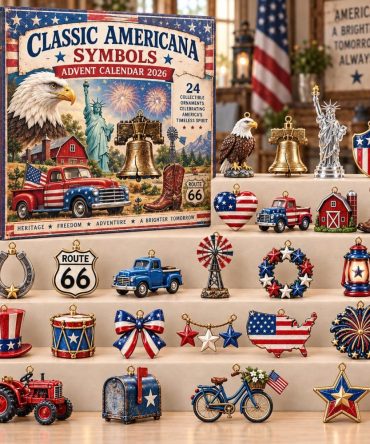 Classic American Symbols Holiday Countdown Calendar 2026 — 24 Patriotic Acrylic Charms, Stars & Stripes Christmas Gift & Ornament Set