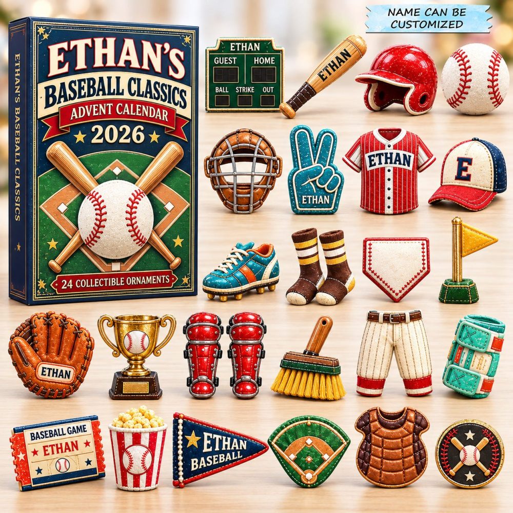 Classic Baseball Collection Advent 2026 - 24 Acrylic Baseball Charms, Sports Fan Countdown & Gift Set
