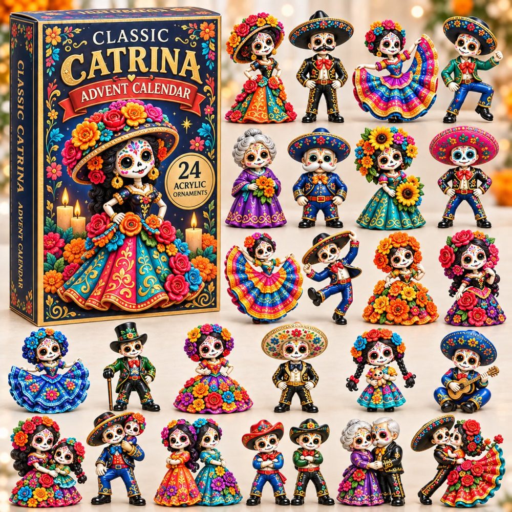 24-Day Catrina Day-By-Day Holiday Countdown With Acrylic Charms — Collectible Sugar Skull Ornaments, Gift-Ready Advent Calendar