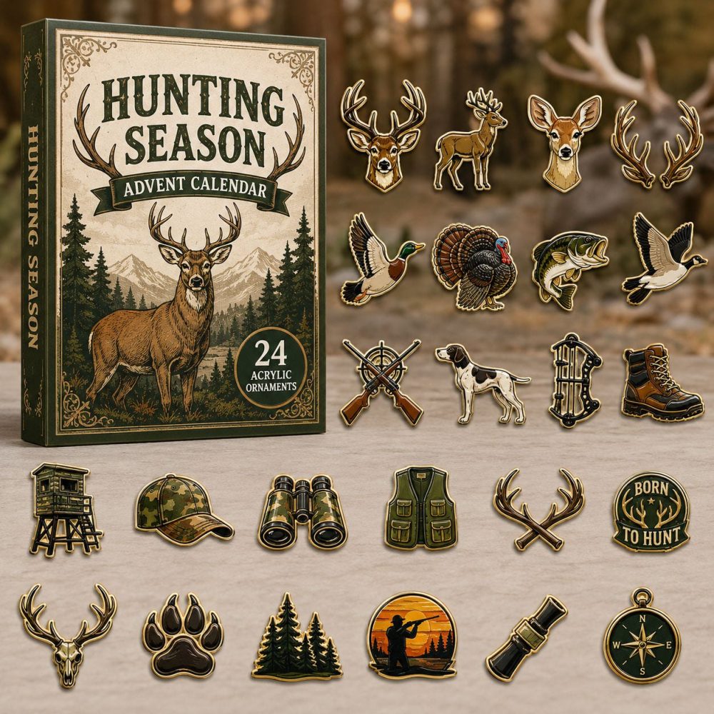 Deer Hunting 2026 Advent Calendar – 24-Day Acrylic Charm Countdown With Outdoorsman Scenes, Rustic Holiday Gift