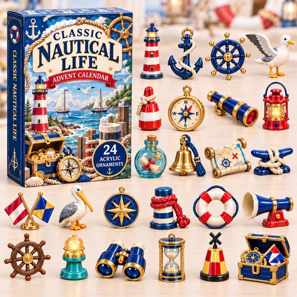 2026 Classic Nautical Life Countdown — 24-Day Seaside Advent With Maritime Acrylic Charms, Perfect Coastal Christmas Gift