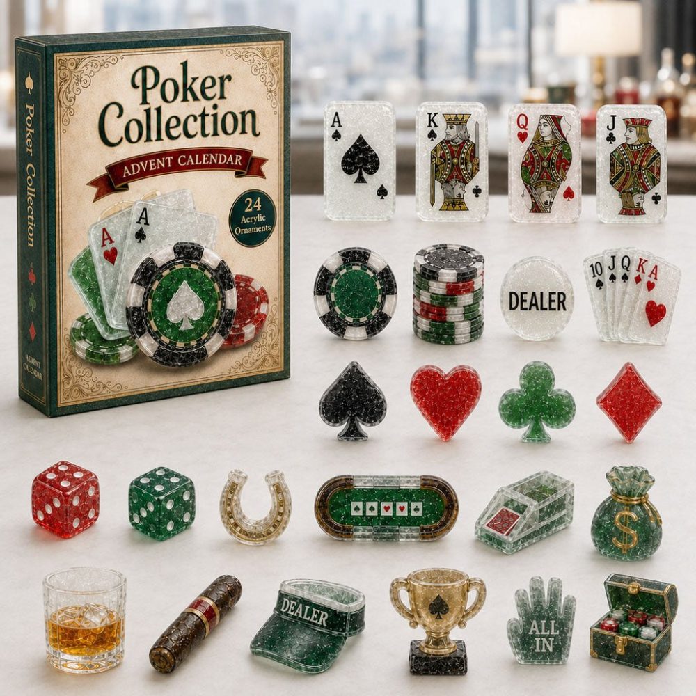 Poker Collection 2026 Advent Calendar – 24-Day Acrylic Charm Countdown Featuring Card Game Tokens, Gift For Poker Fans
