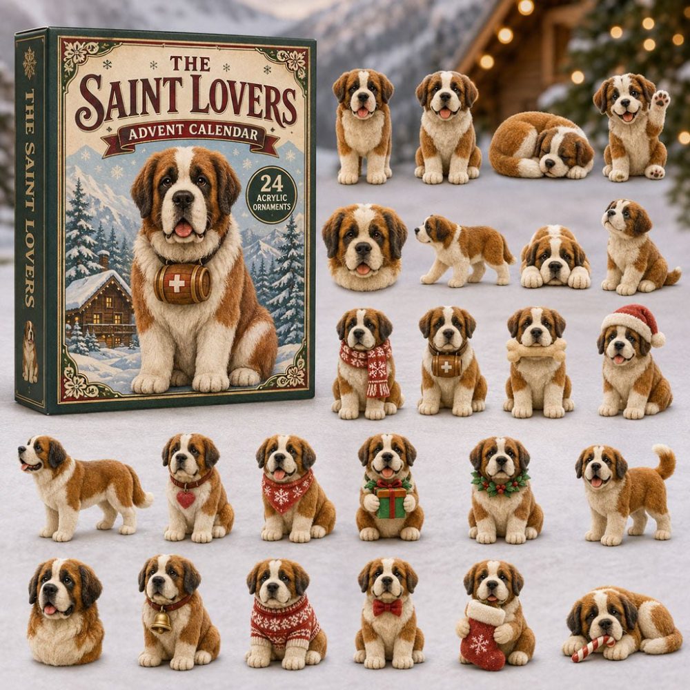 Saint Bernard 2026 Advent Calendar – 24-Day Acrylic Charm Countdown With Classic Dog Portraits, Holiday Gift For Pet Lovers