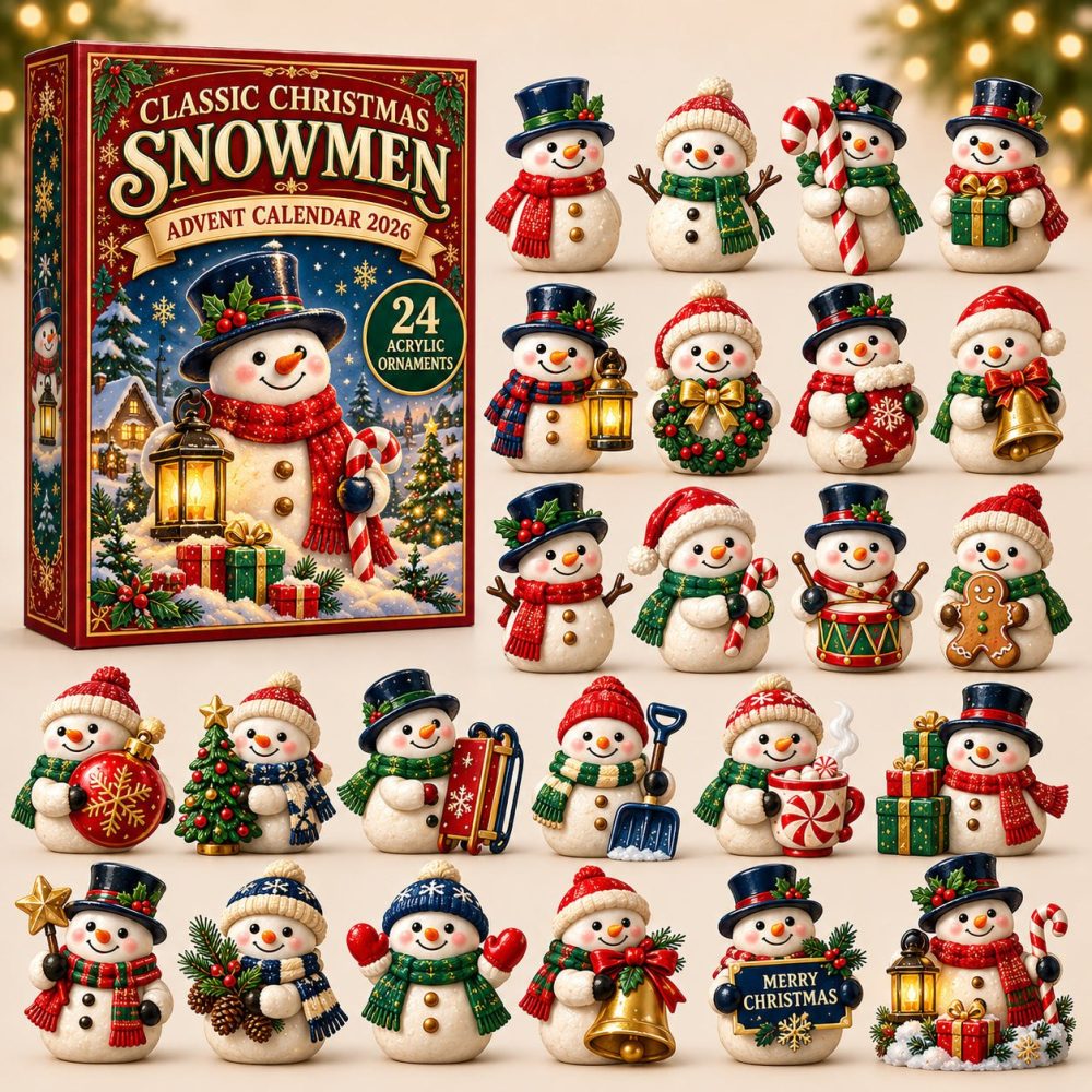 Classic Snowman Countdown Calendar 2026 — Timeless 24-Day Acrylic Snowman Charms, Durable Hanging Holiday Display & Gift