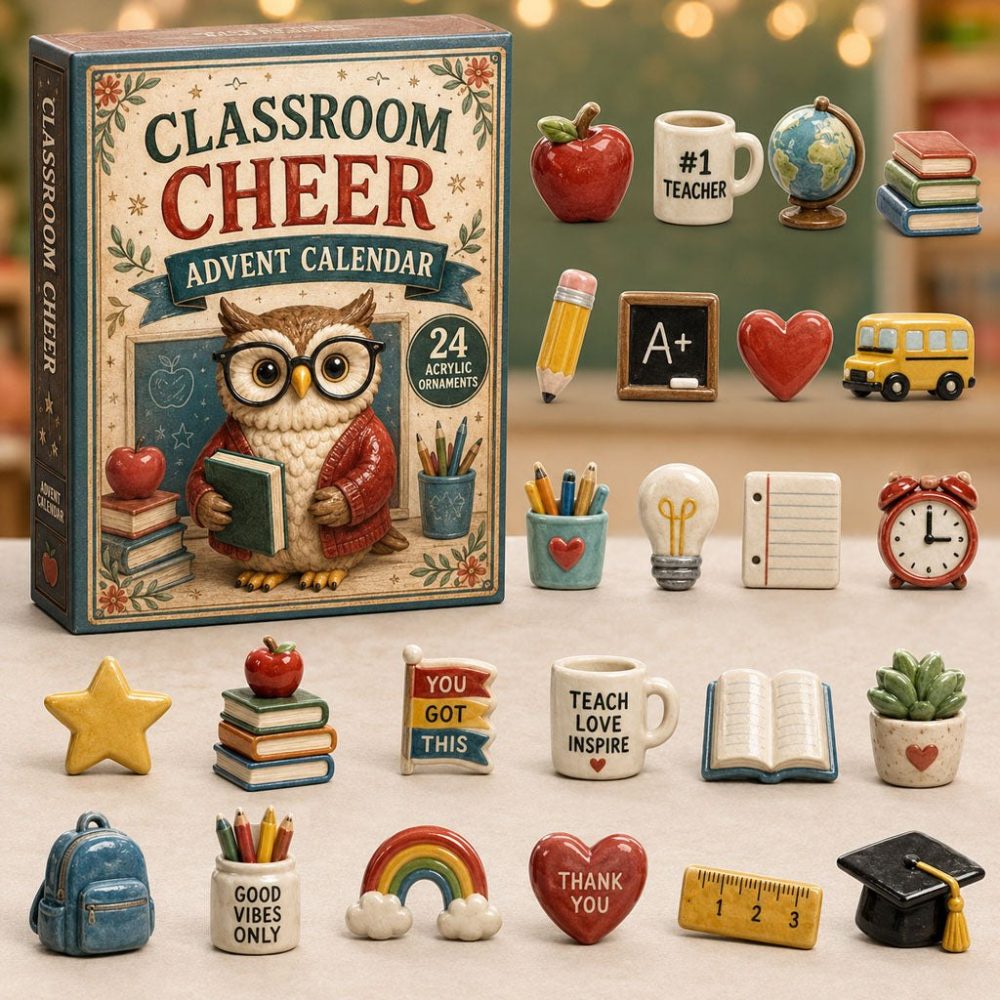 Classroom Cheer Countdown 2026 - 24-Day Acrylic Charm Advent Set To Inspire Students, Teacher-Approved Holiday Activity Pack