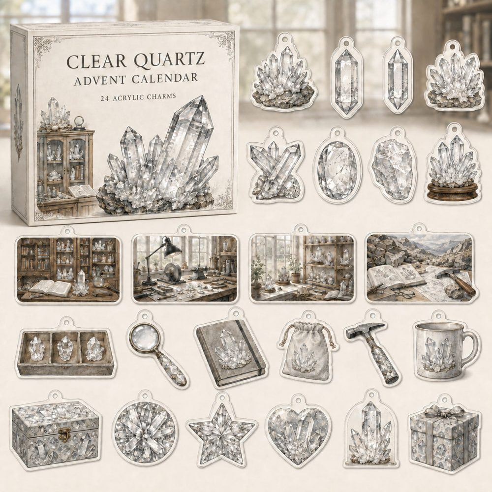Clear Quartz 24-Day Charm Countdown — 24 Acrylic Clear Quartz-Style Charms In Gift Box For Healing, Amplifying & Jewelry