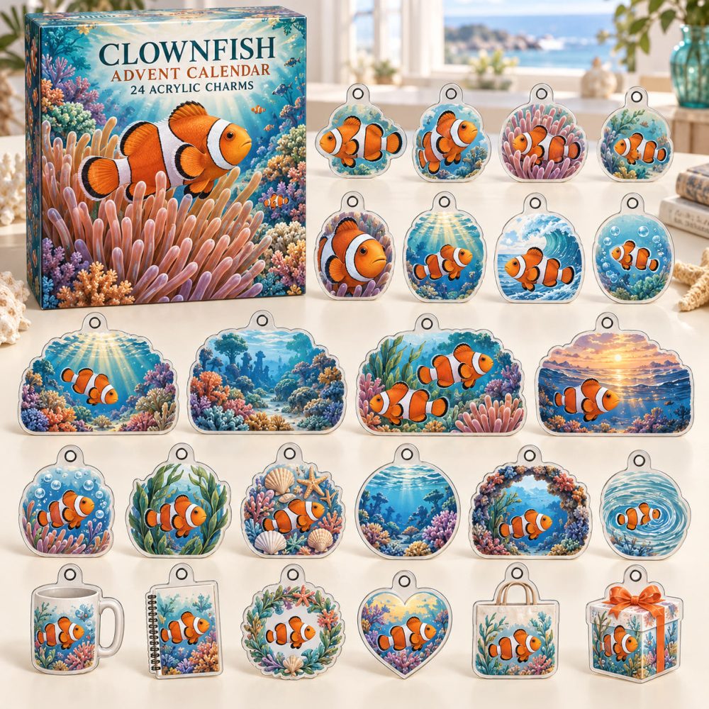 Clownfish Ocean Charm 24-Day Countdown Calendar 2026 — Colorful Clownfish Acrylic Charms, Daily Marine Collectibles & Kids' Ocean Gift