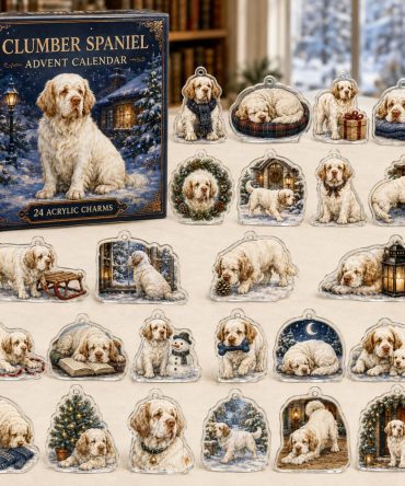 Clumber Spaniel Holiday Advent Calendar — 24 Acrylic Dog Charms, Christmas Countdown Ornaments & Perfect Gift For Breed Fans