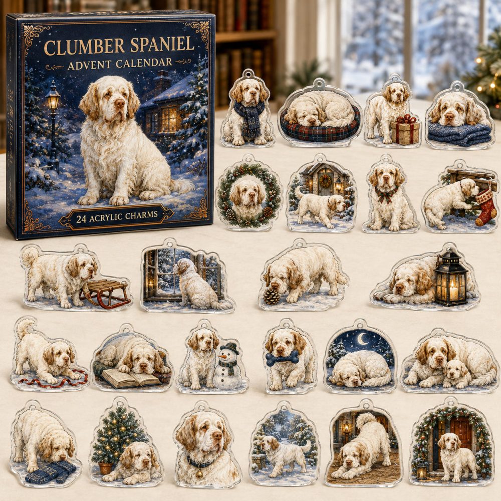 Clumber Spaniel Holiday Advent Calendar — 24 Acrylic Dog Charms, Christmas Countdown Ornaments & Perfect Gift For Breed Fans