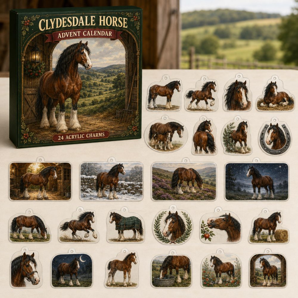 Clydesdale Holiday Countdown Calendar — 24 Premium Acrylic Charms Showcasing Iconic Clydesdales, Thoughtful Gift For Horse Lovers