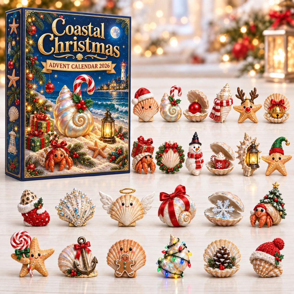 Coastal Christmas Holiday Countdown Calendar 2026 — 24 Nautical Acrylic Charms, Beach-Themed Christmas Gift & Ocean Ornament Set